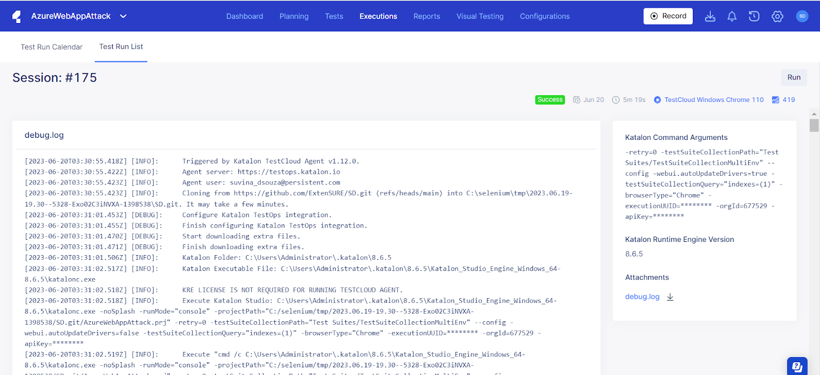 Test Run with GenRocket integration in Katalon TestOps