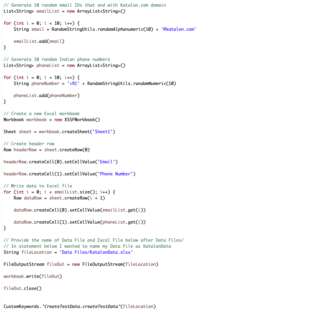 Synthetic Data Generation Using Katalon