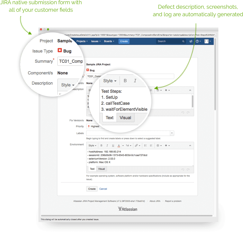 JIRA native submission form with all of your customer fields