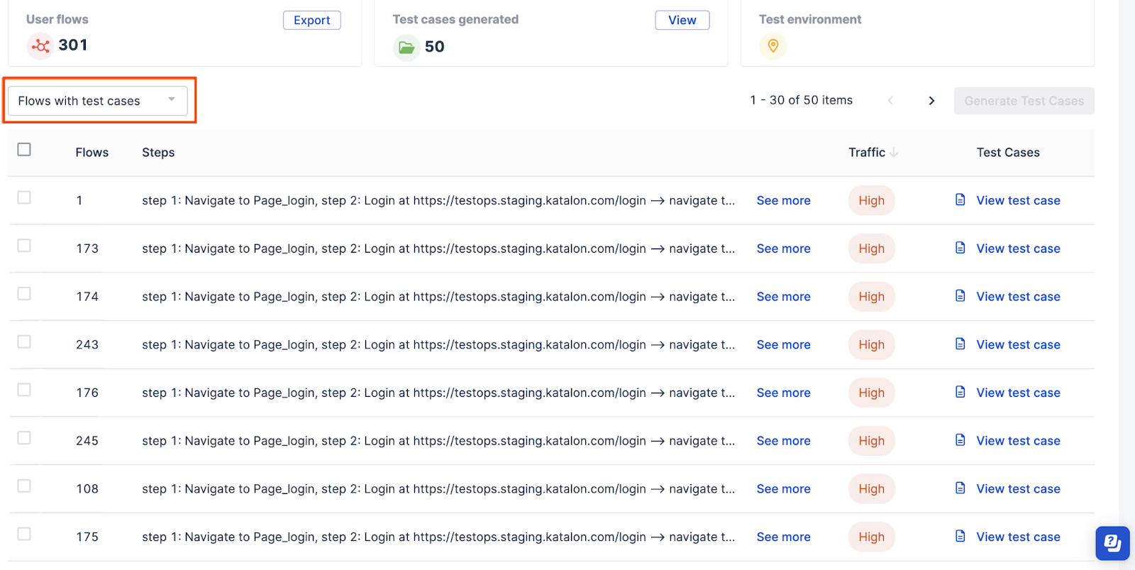 User flows with test cases generated by TrueTest