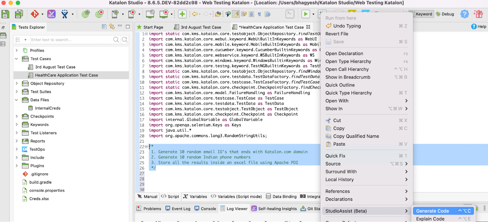Synthetic Data Generation Using Katalon