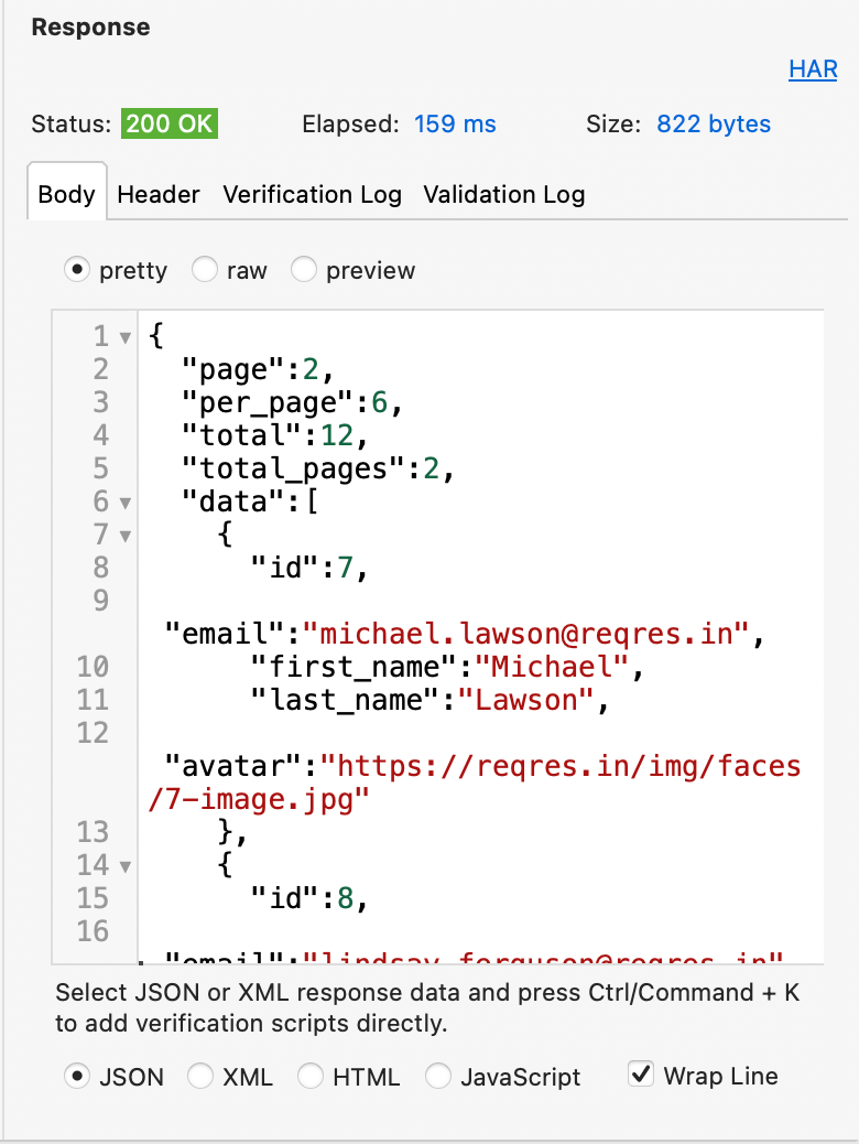 API test response