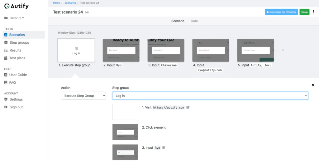 Autify user interface