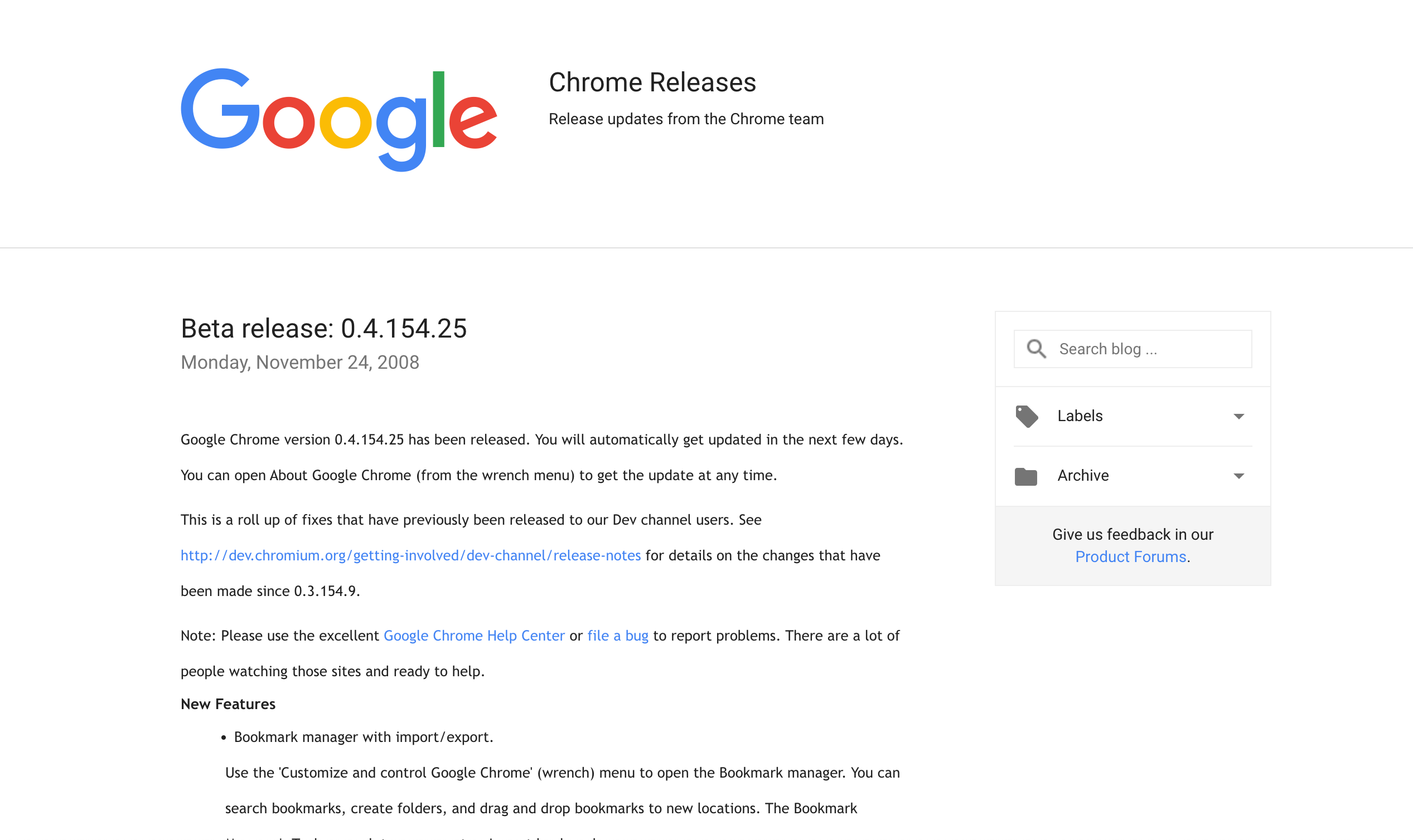 Beta testing of Google Chrome