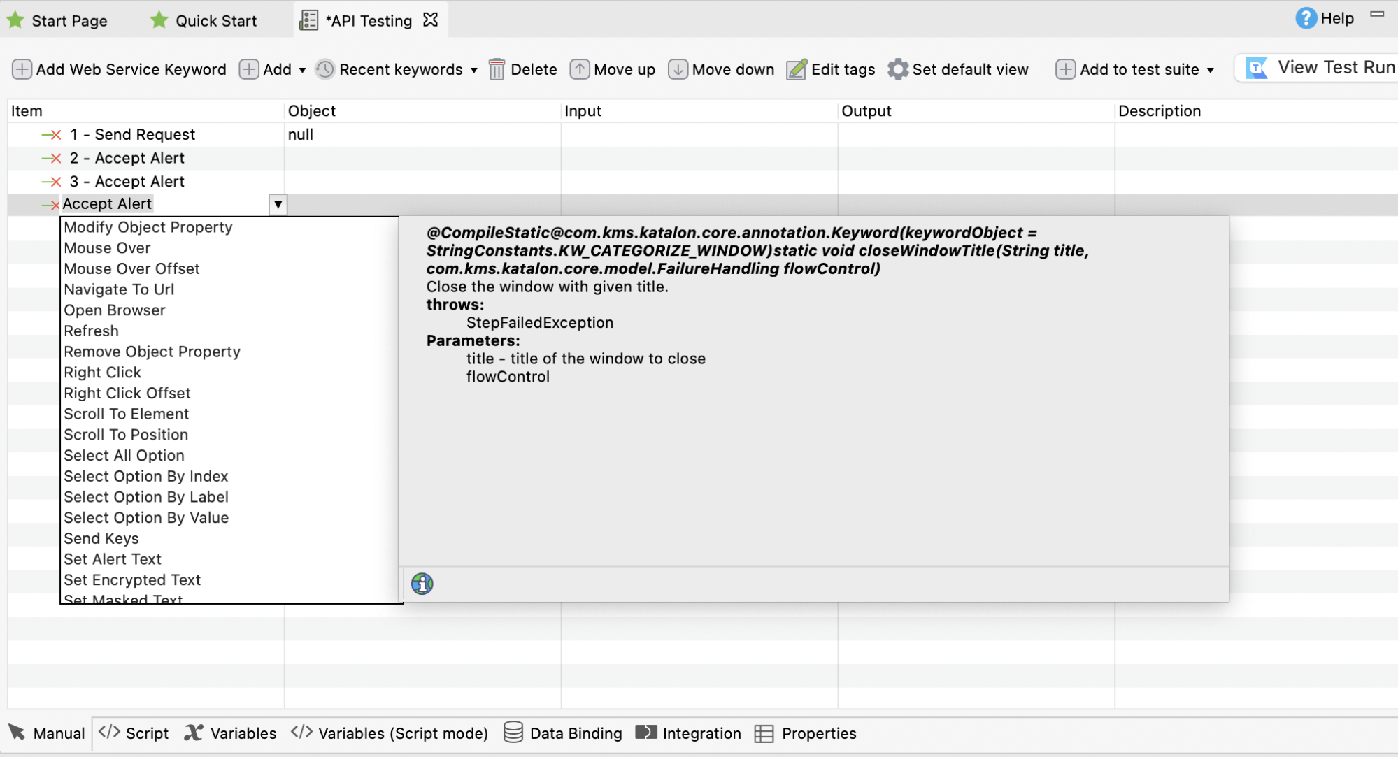Built-in keywords in Katalon Studio to create tests faster