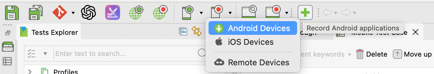 choose to test on which mobile environment in Katalon Studio