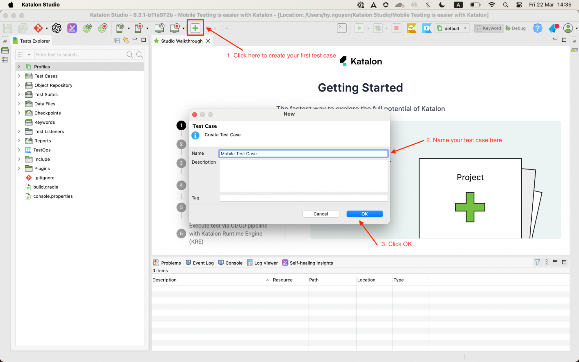 create a mobile test case in Katalon