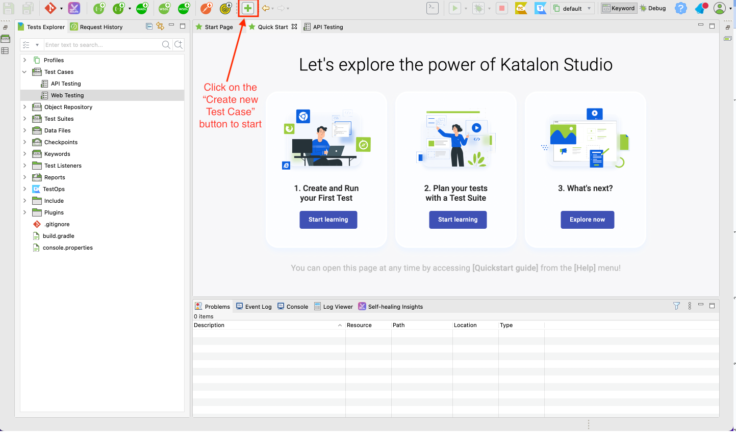 Create a new test case in Katalon Studio