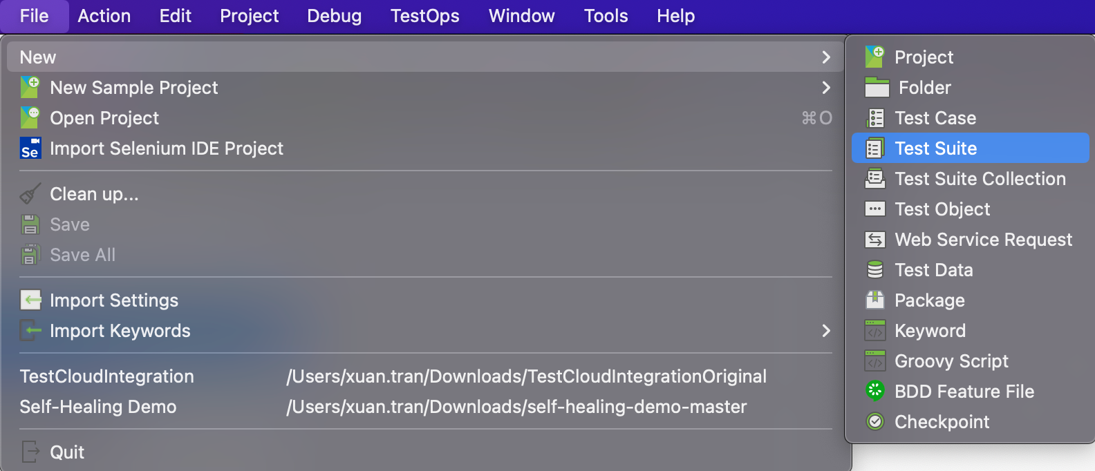 create a new test suite in Katalon Studio
