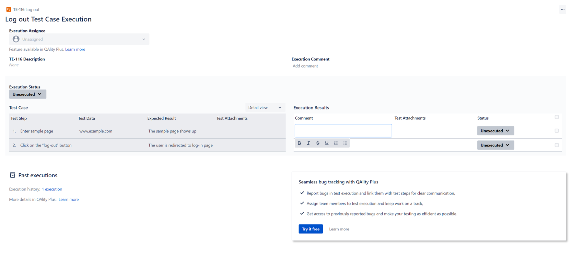 Example of test case in Jira