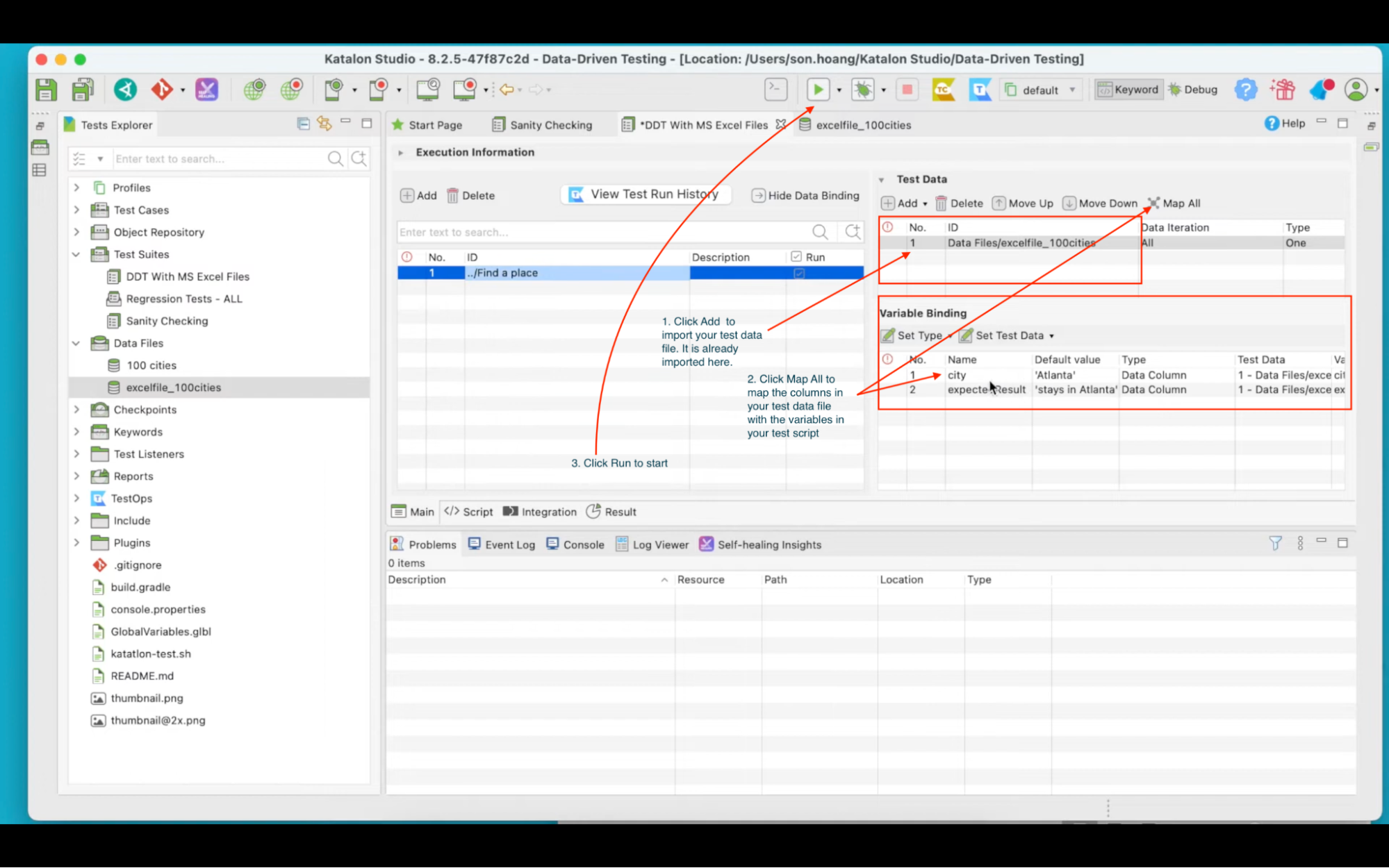 Execute data-driven test script in Katalon with just a few clicks