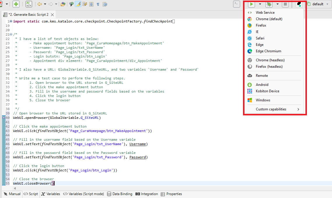 Execute the StudioAssist test script to ensure it works as expected