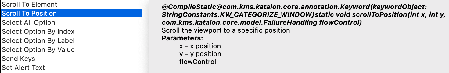 How to scroll down in Selenium using Katalon Studio