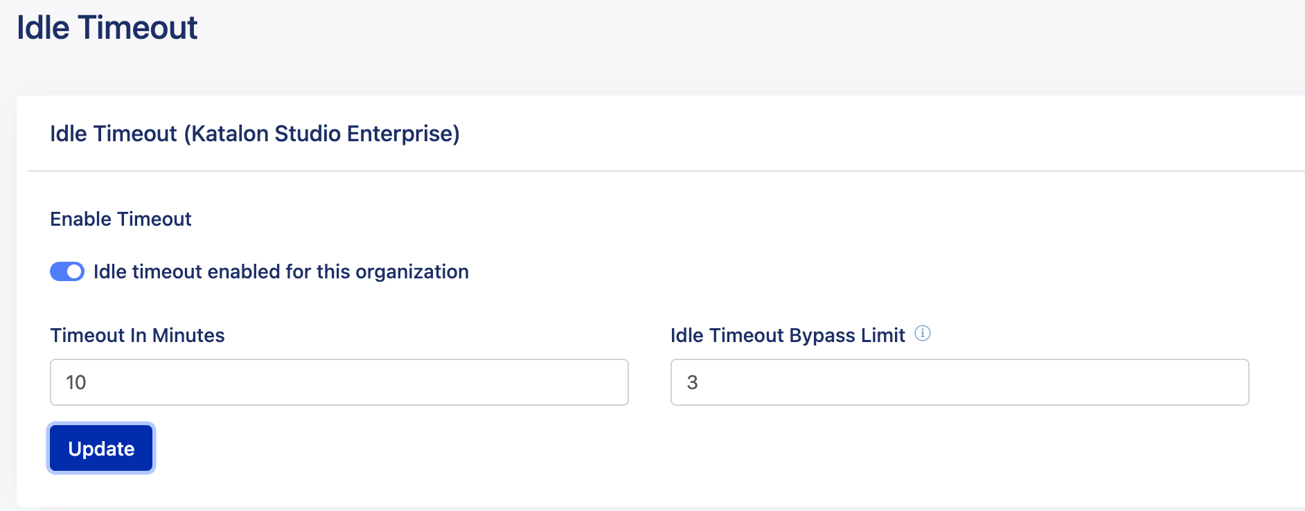Idle Timeout Bypass Limit section