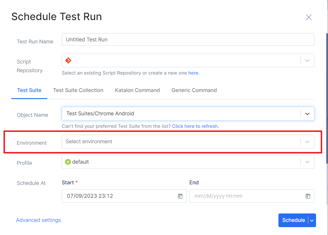 Schedule Test Run