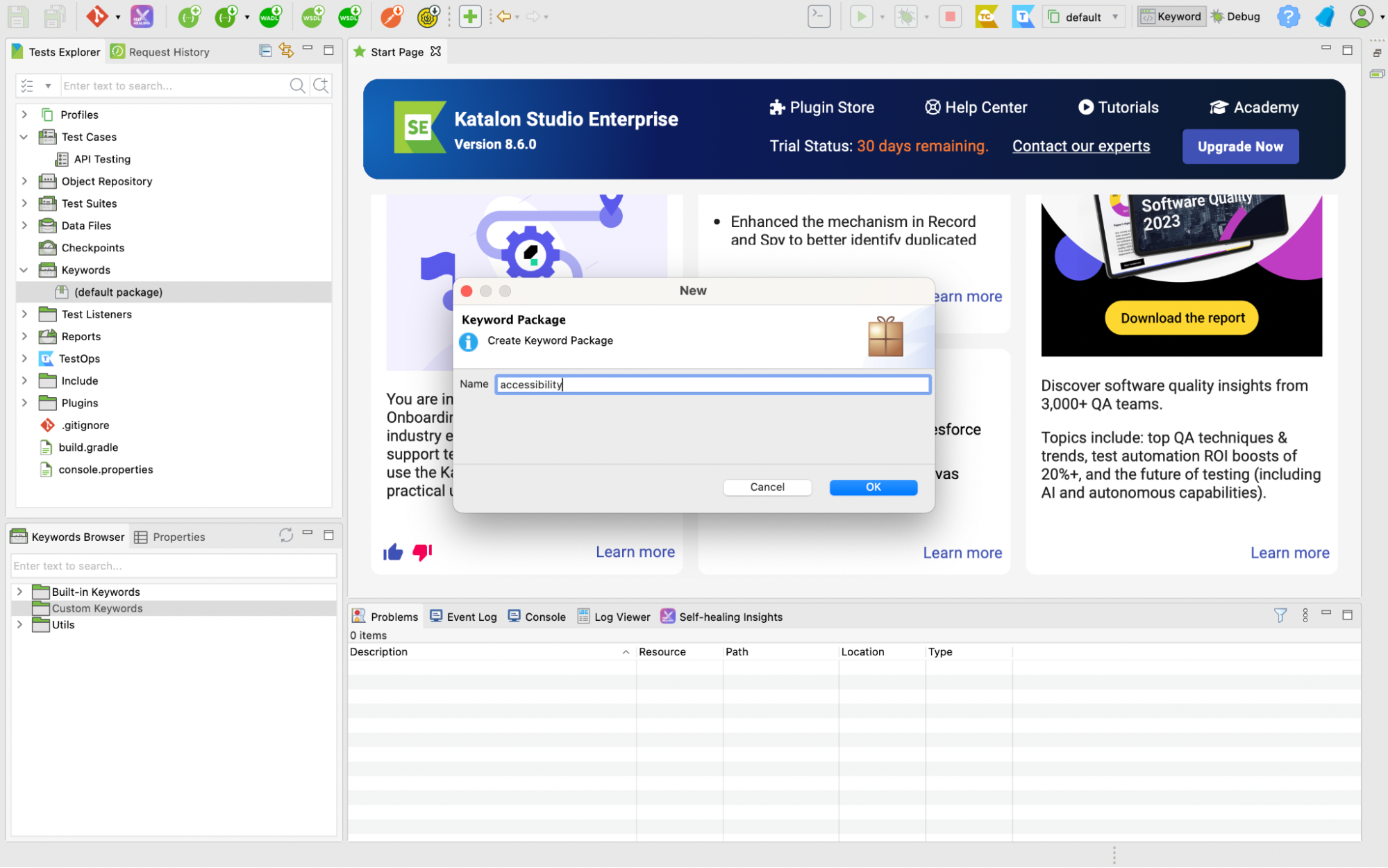 Create new Keyword Package