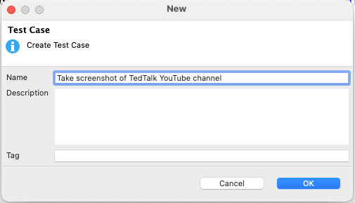 Name a test case in Katalon Studio for take a screenshot test case