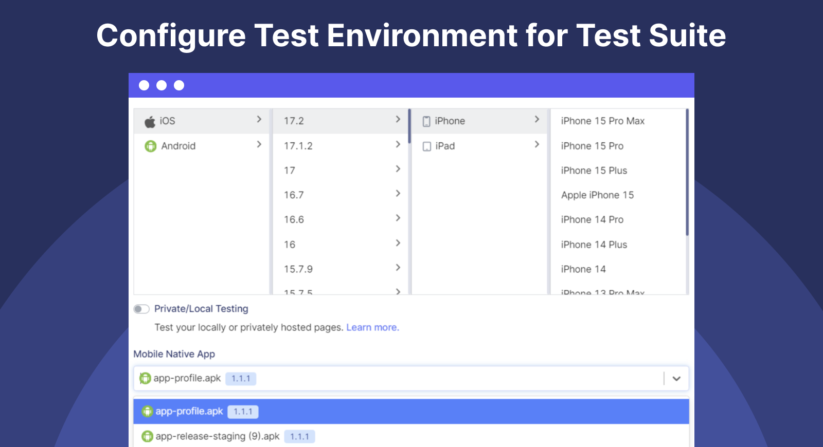 Configure test environment for test suite