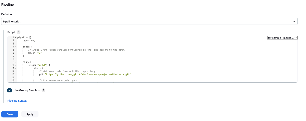 Pipeline script sample in Jenkins