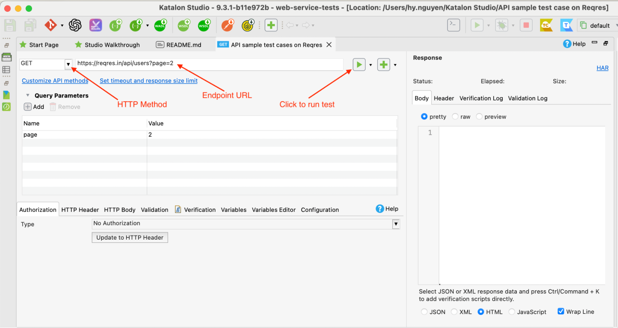run API tests in Katalon Studio