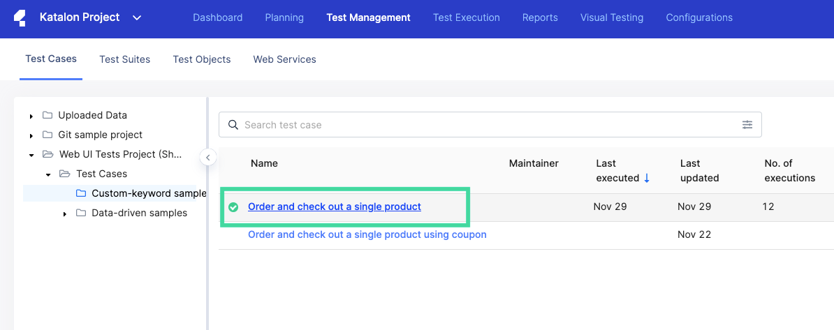 Sample manual test case management in Katalon