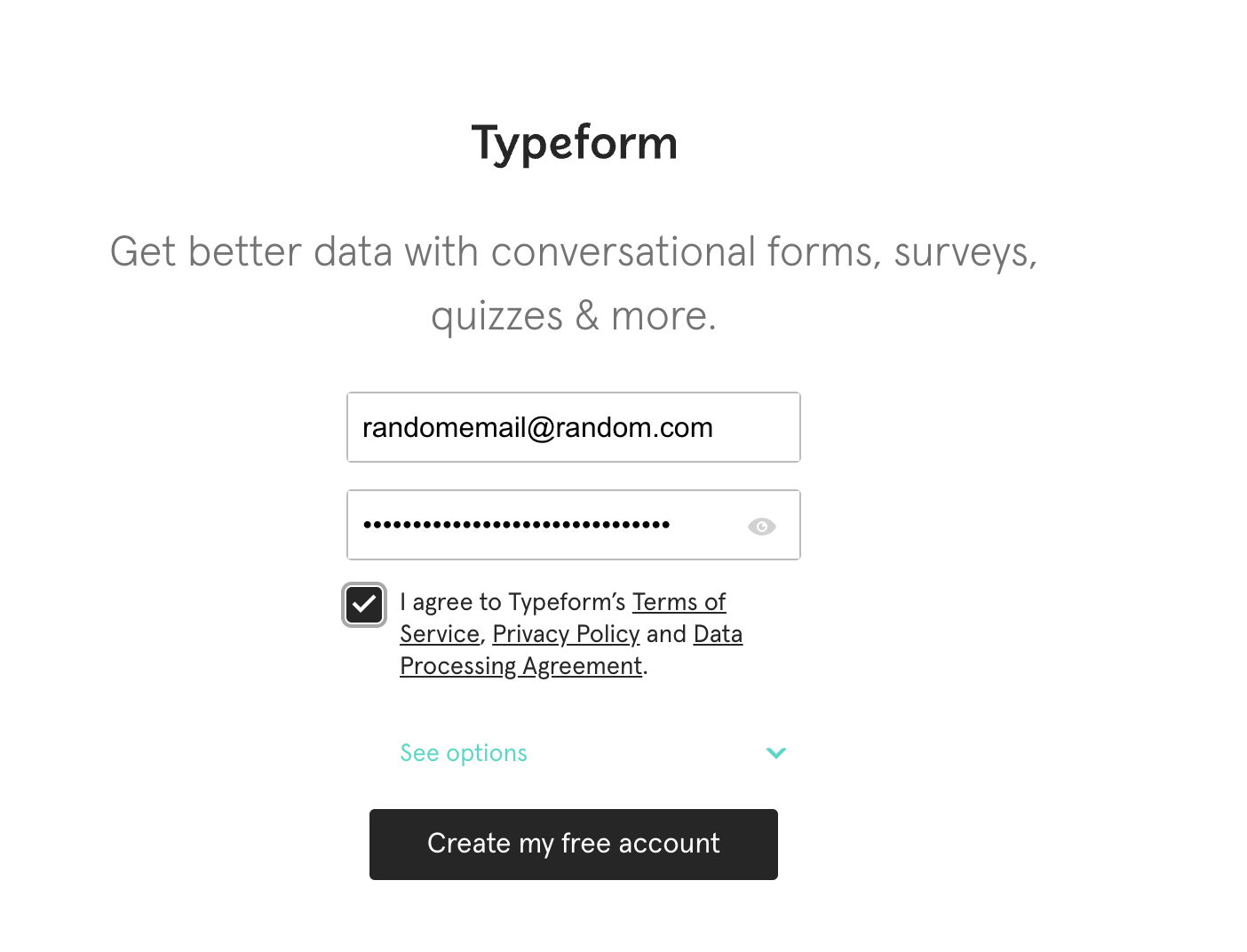test cases for terms and conditions on registration page