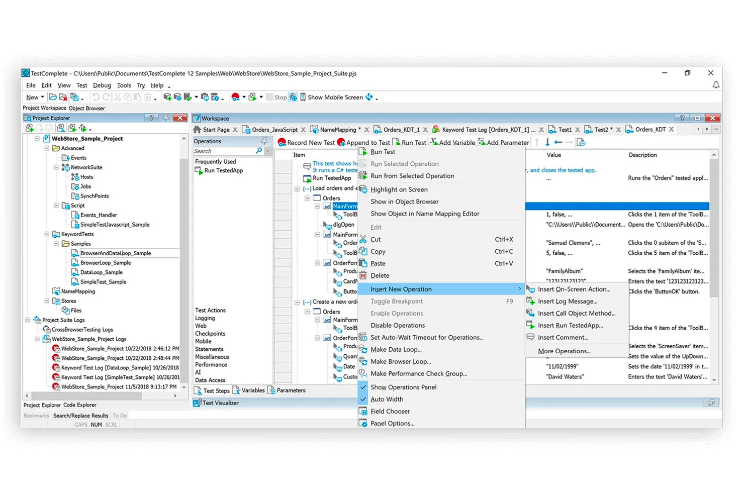 TestComplete user interface