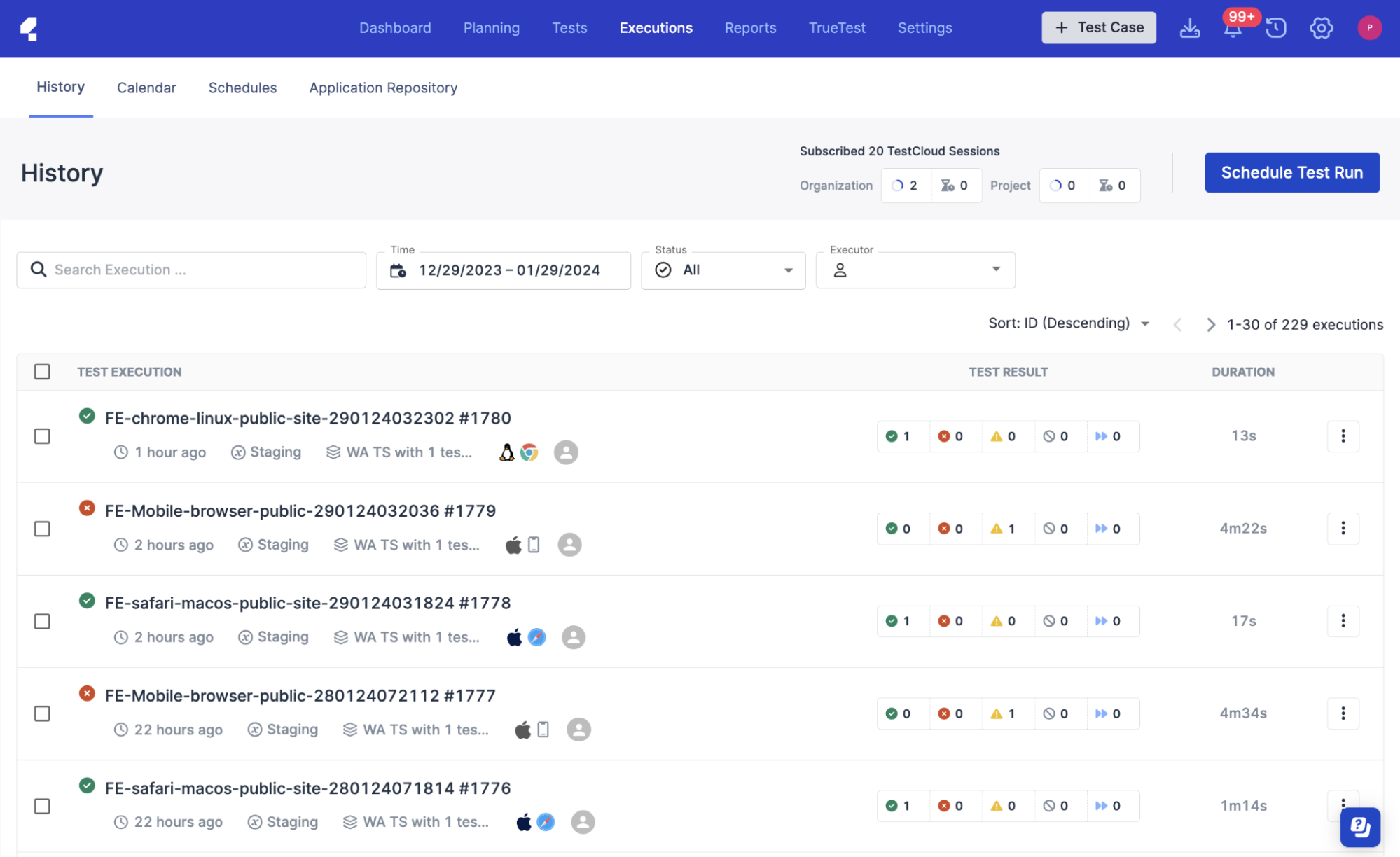 View test history in Katalon TestOps
